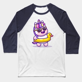 Cute Unicorn Summer With Swimming Duck Baseball T-Shirt